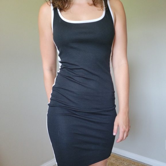 Zara Dresses | Zara Bodycon Black Dress W White Stripe | Poshmark
